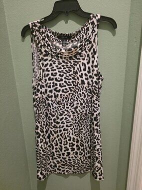 Style & Co Animal Print Sleeveless Tunic Dress Gold-Tone Accented Neck Large